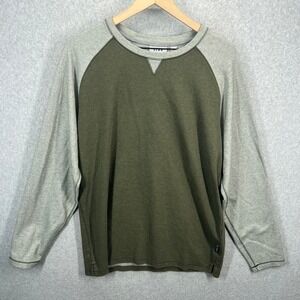 ROWM Mens Long‎ Sleeve Raglan Shirt Olive Green Gray Crew Neck Cotton Blend L